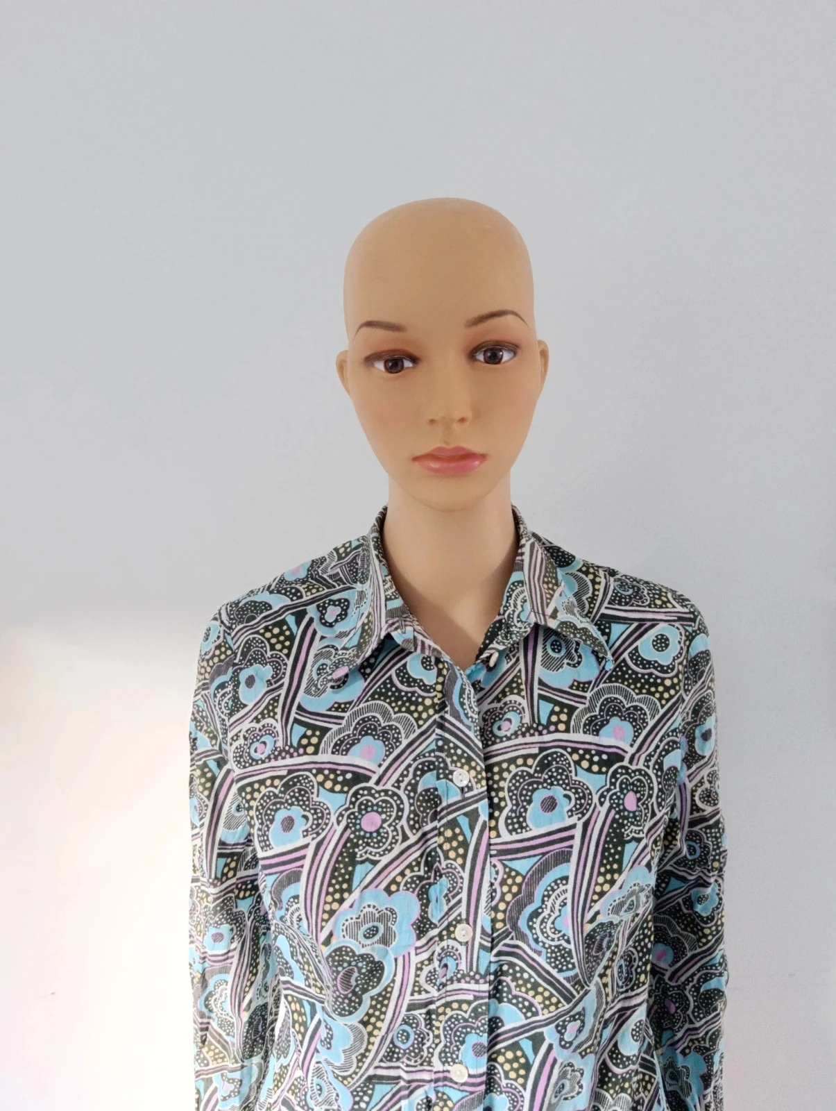 Retro bedrukte vloeiende blouse blauw/paars – T40 – Zeer goede staat – photo 3